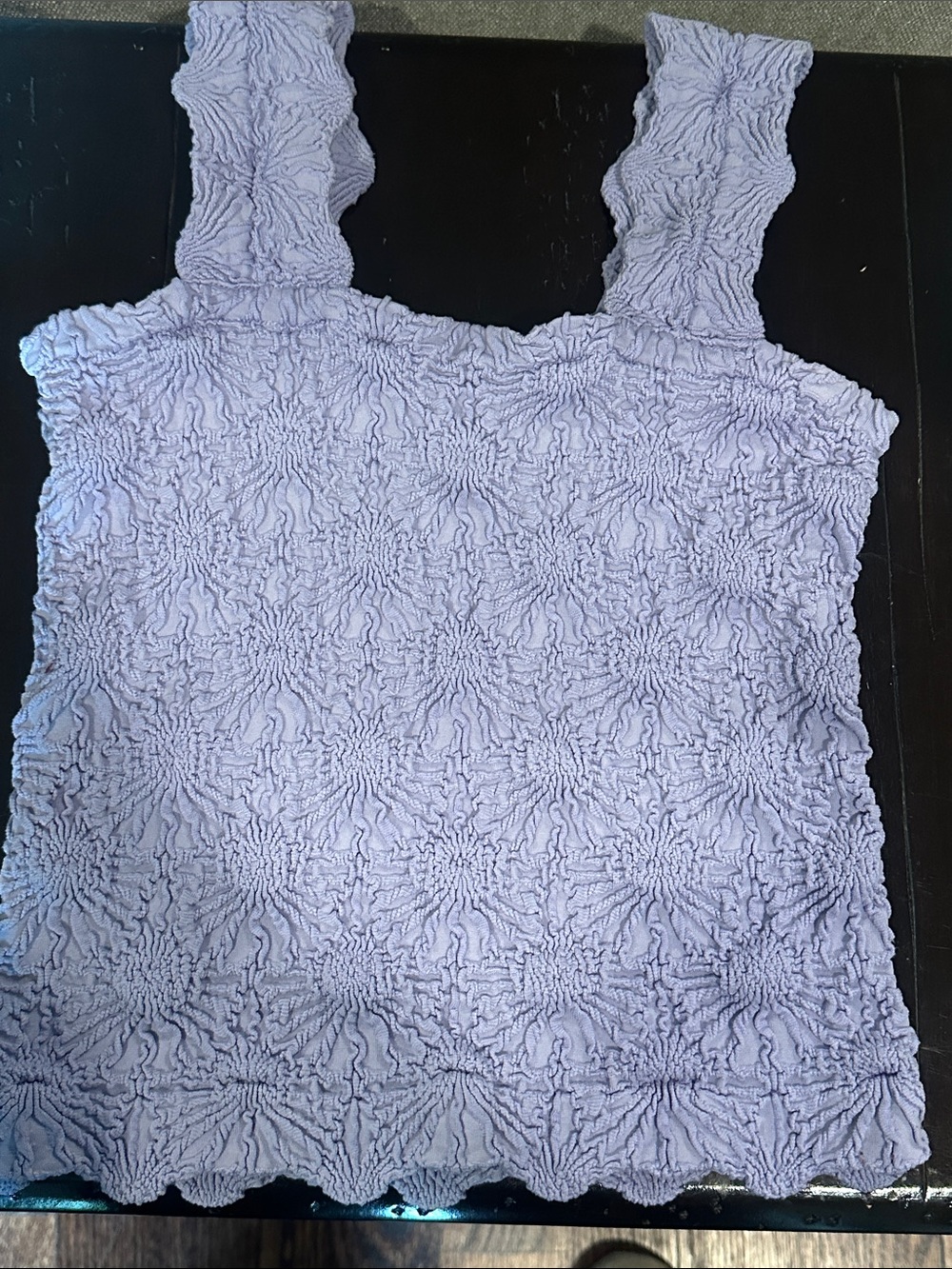 Katie J NYC Purple  Smocked Tank with Ruffled Wide Straps (87)